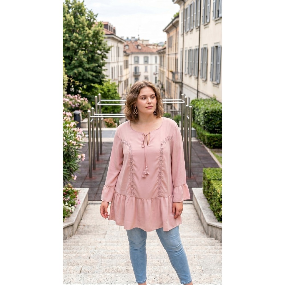 Signature Studio Women's Pale Pink Size‎ 2X Peplum Poet Romantic